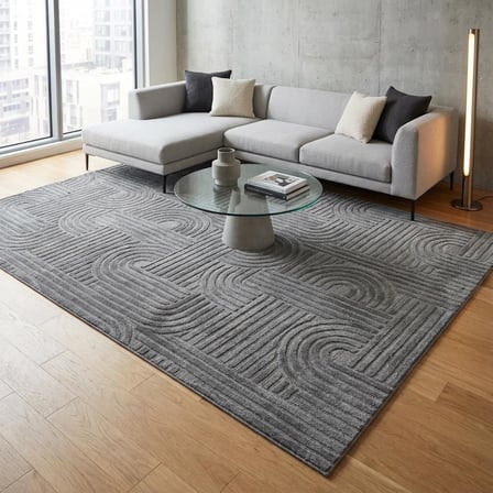 Koyu Gri Modern Geometrik Desenli Dijital Baskılı Kaymaz Tabanlı Yıkanabilir Antibakteriyel Halı