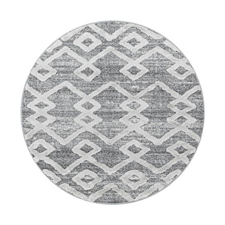 Yuvarlak Halı Yumuşak Bukle Tabanlı Modern Kabartmalı 3D INKA Motif Desenli Krem Gri Renkli Halı