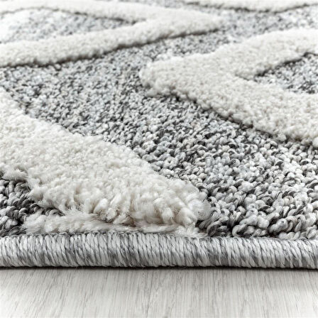 Yuvarlak Halı Yumuşak Bukle Tabanlı Modern Kabartmalı 3D INKA Motif Desenli Krem Gri Renkli Halı