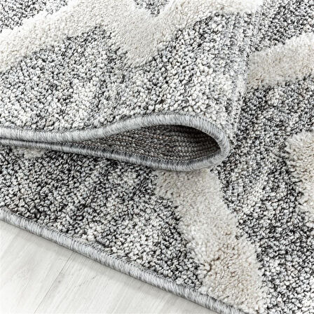 Yuvarlak Halı Yumuşak Bukle Tabanlı Modern Kabartmalı 3D INKA Motif Desenli Krem Gri Renkli Halı