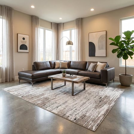 Krem Kahve Salon Halısı Modern Dokulu Dijital Baskılı Kaymaz Tabanlı Halı