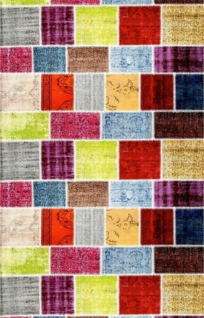 Çok Renkli Patchwork Eskitme Desenli Dijital Baskılı Kaymaz Tabanlı 6 mm Yıkanabilir Halı