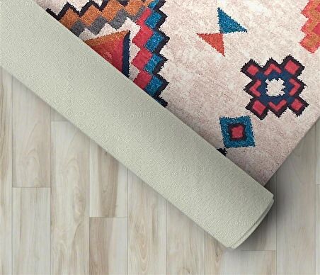  İskandinav otantik kilim desenli Krem Renkli Modern Halı Kaymaz Taban Makinada Yıkanabilir