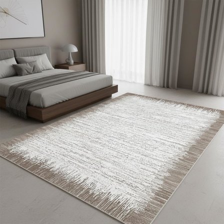 Kahve Beyaz Modern Geçişli Dijital Baskılı Halı – Kaymaz Tabanlı, Minimal Dokulu Şık Salon ve Oda Halısı