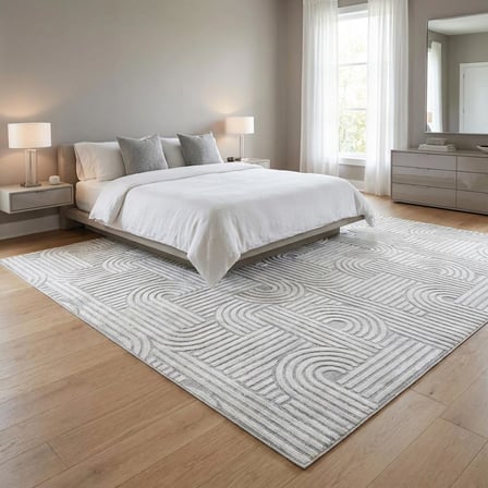 Açık Gri Modern Geometrik Desenli Dijital Baskılı Kaymaz Tabanlı Yıkanabilir Antibakteriyel Halı