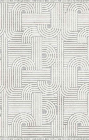 Açık Gri Modern Geometrik Desenli Dijital Baskılı Kaymaz Tabanlı Yıkanabilir Antibakteriyel Halı