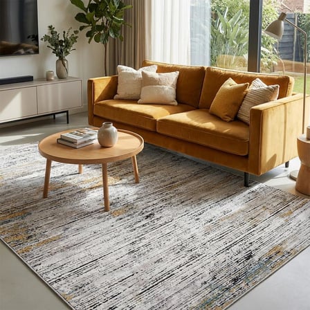Gri Sarı Salon Halısı Modern Dokulu Dijital Baskılı Kaymaz Tabanlı Halı