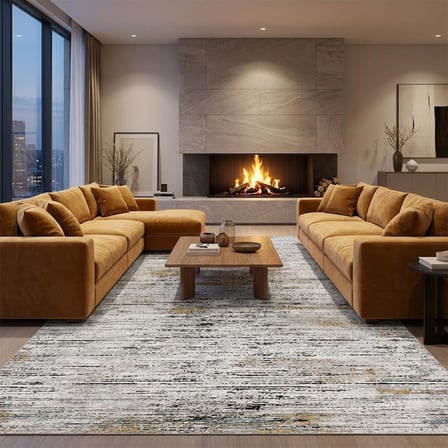 Gri Sarı Salon Halısı Modern Dokulu Dijital Baskılı Kaymaz Tabanlı Halı