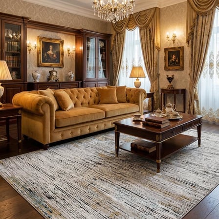 Gri Sarı Salon Halısı Modern Dokulu Dijital Baskılı Kaymaz Tabanlı Halı
