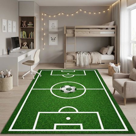 Futbol Sahası Desenli Çocuk Odası Halısı – Kaymaz Tabanlı Yıkanabilir Dijital Baskı Halı