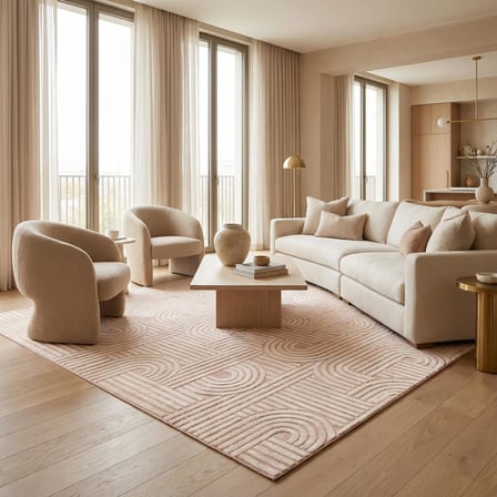 Bej Modern Geometrik Desenli Dijital Baskılı Kaymaz Tabanlı Yıkanabilir Antibakteriyel Halı