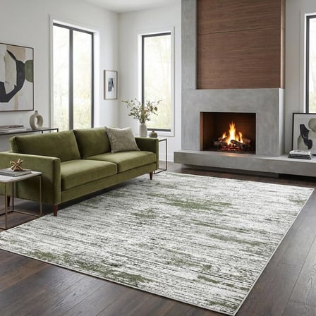 Gri Yeşil Salon Halısı Modern Dokulu Dijital Baskılı Kaymaz Tabanlı Halı