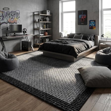 Gri Dokulu Hasır efektli Modern Halı Dijital Baskılı Kaymaz Tabanlı Salon Mutfak Halısı