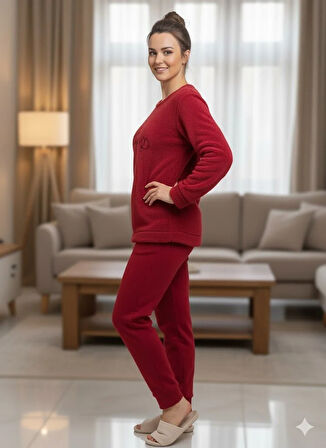 KADIN BORDO POLAR PİJAMA TAKIM