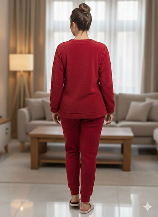 KADIN BORDO POLAR PİJAMA TAKIM