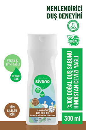 Siveno %100 Doğal Duş Sabunu Hindistan Cevizli Kokulu Nemlendirici Duş Jeli 5 Değerli Bitki Vegan 300 ml