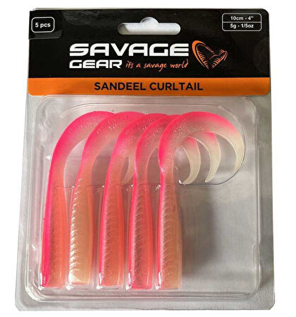 Savage Gear LB Sandeel Curltail 10cm Pink Glow Back 5 Adet Sahte Balık