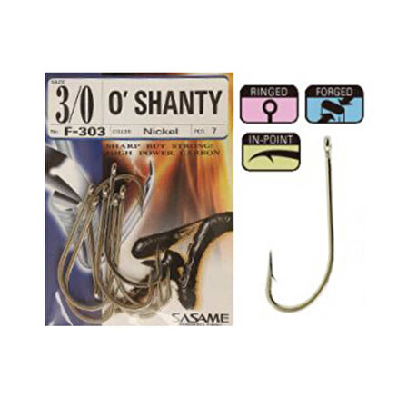 Sasame F-303 O Shanty Serisi Olta İğnesi Standart-1/0