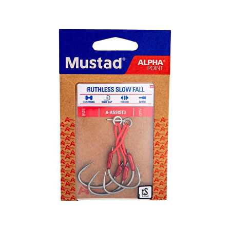 Mustad Alpha Point Ruthless Slow Fall Asist Olta İğnesi A-ASSIST3 TITAN STEEL-NO:1/0 - 2Lİ