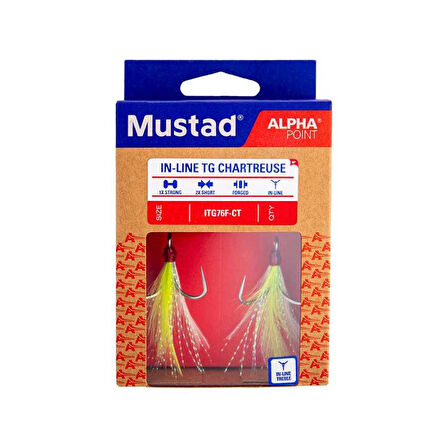 Mustad Alpha Point In-Line TG Üçlü Olta İğnesi ITG76F-CT TITAN STEEL-NO:6 - 2Lİ
