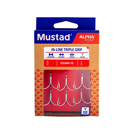 Mustad Alpha Point In-Line Triple Grip ITG76AP Üçlü Olta İğnesi TITAN STEEL-NO:6 - 6LI