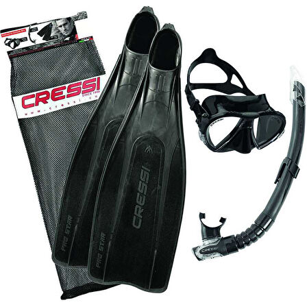 Cressi Pro Star Palet Maske Şnorkel Seti BLACK-NO:45-46