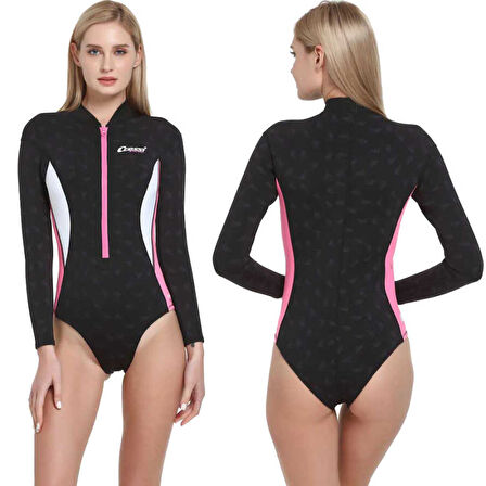Cressi Termico Lady Shorty Uzun Kol Yüzücü Elbisesi BLACK / PINK / WHITE-2MM - NO:5 / XL