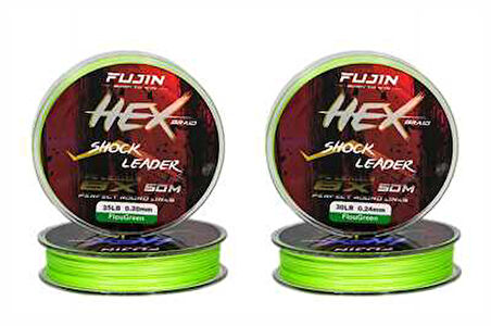 Fujin Hex Braid 8x 50mt Fluo Green PE İP Shock Leader 0.20mm 25LB