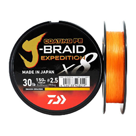 JBRAID EXPEDITION 8 BRAID 150M, SMASH ORANGE, İP MİSİNA Standart-0,10MM
