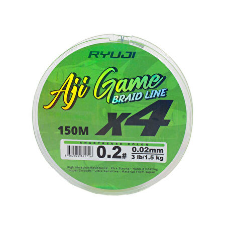 RYUJI AJI GAME 4X,150M, CHARTREUSE İP MİSİNA Standart-0.03MM