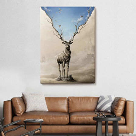 Daha Güzel Bir Doğa Hayal Eden Geyik Sürreal Duvar Tablosu-6017