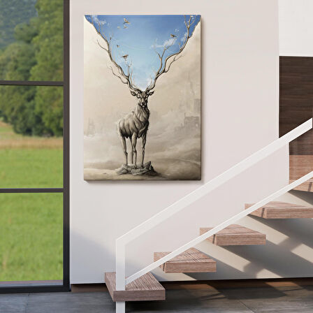 Daha Güzel Bir Doğa Hayal Eden Geyik Sürreal Duvar Tablosu-6017