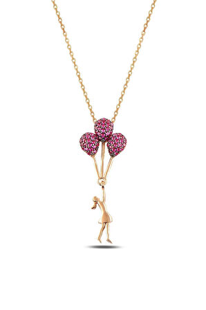 Yukarıya Bak Rose Renk Balonlu Kız Gümüş Kolye Gklblnttnkz-ros