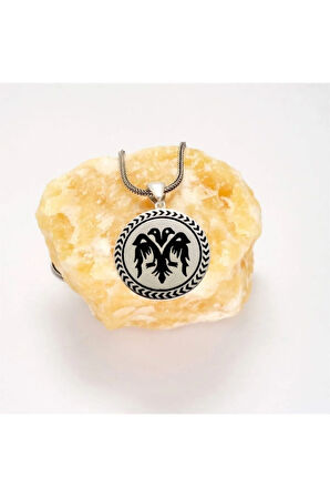 Çift Başlı Kartal Siyah Renk Erkek Gümüş Kolye Zincir