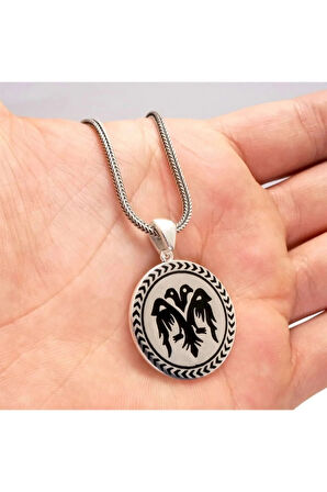 Çift Başlı Kartal Siyah Renk Erkek Gümüş Kolye Zincir