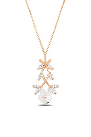 Zirkon Taşlı Rose Manolya Çiçeği Model 4 Kadın Gümüş Kolye GKLMNLYCCK4-ROS