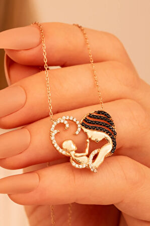 Zirkon Taşlı Rose Renk Anne Bebek Kadın Gümüş Kolye