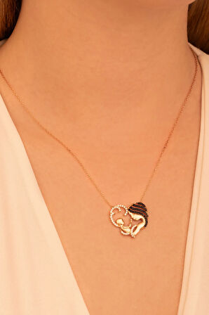 Zirkon Taşlı Rose Renk Anne Bebek Kadın Gümüş Kolye