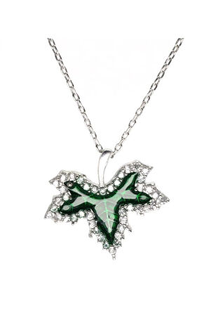 Yeşil Çınar Yaprağı Kadın Gümüş Kolye Orta Boy