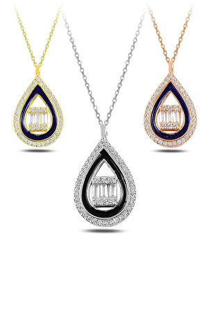 Damla Model Baget Taşlı Kadın Gümüş Kolye Zincir Gkldmlbgtm1-ros Sarı