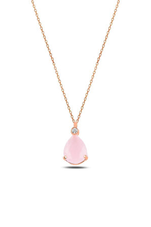 Zirkon Taşlı Damla Model Kadın Gümüş Kolye Gklkrtnsmd1-ros