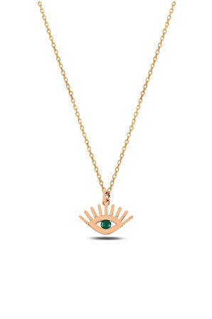 Zümrüt Taşlı Rose Renk Göz Model Kadın Gümüş Kolye Gklgozmodl1-ros