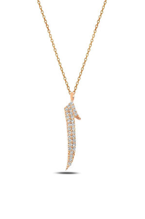 Zirkon Taşlı Elif Model Kadın Gümüş Kolye Gklelıfrose-ros
