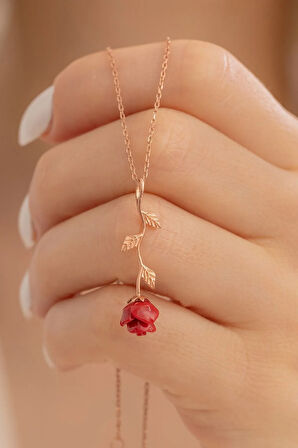 Kadın Gümüş Kolye - Ters Gül Model 2 Rose Renk Gümüş Kolye