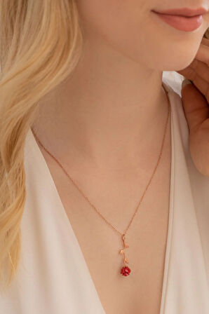 Kadın Gümüş Kolye - Ters Gül Model 2 Rose Renk Gümüş Kolye