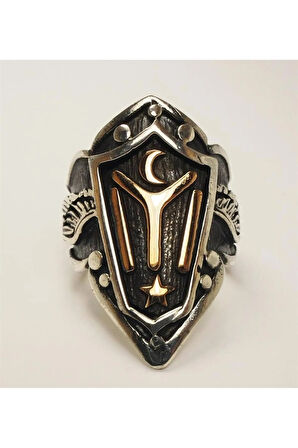 Diriliş Ertuğrul Iyı Motifli Gümüş Erkek Zihgir Yüzük