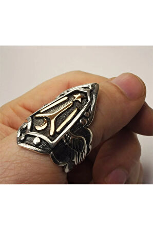 Diriliş Ertuğrul Iyı Motifli Gümüş Erkek Zihgir Yüzük