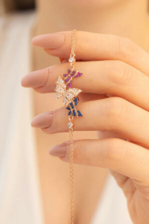 Kadın Gümüş Bileklik - Rose Kelebek Model Kadın Gümüş Bileklik Gblklbkmdl1-ros