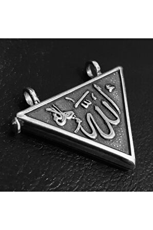 Allah Ve Muhammed Yazılı Çift Taraflı Gümüş Muska Haznesi Küçük Boy