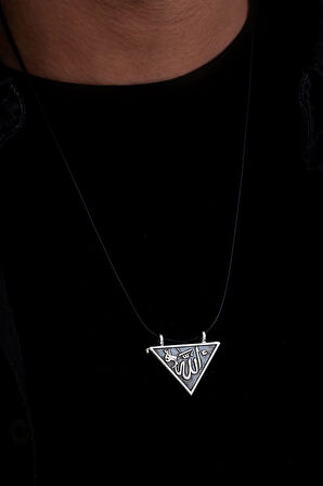 Allah Ve Muhammed Yazılı Çift Taraflı Gümüş Muska Haznesi Küçük Boy